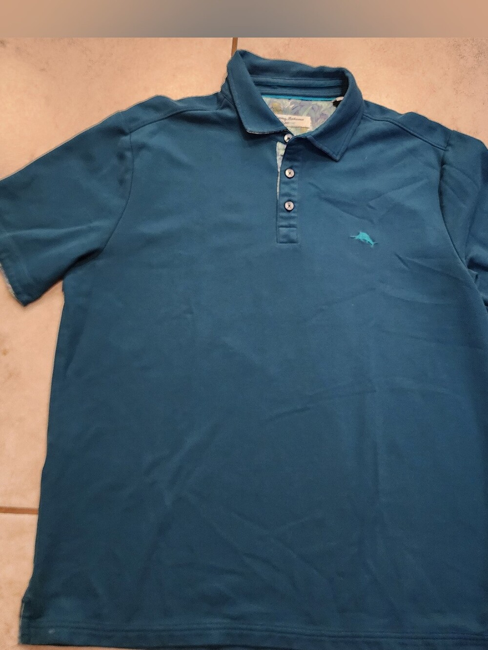 Tommy Bahama Island Zone Marlin Men's L Teal Blue Short Sleeve Knit Polo Shirt